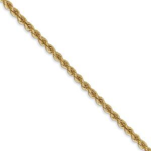 2.5mm, 14k Yellow Gold, Handmade Solid Rope Chain Necklace, 30 Inch